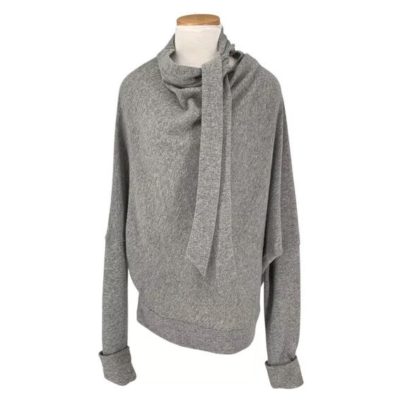 Le Muse Wool Blend Sweater Gray Dolman Sleeve Tie Collar Large - Picture 1 of 10